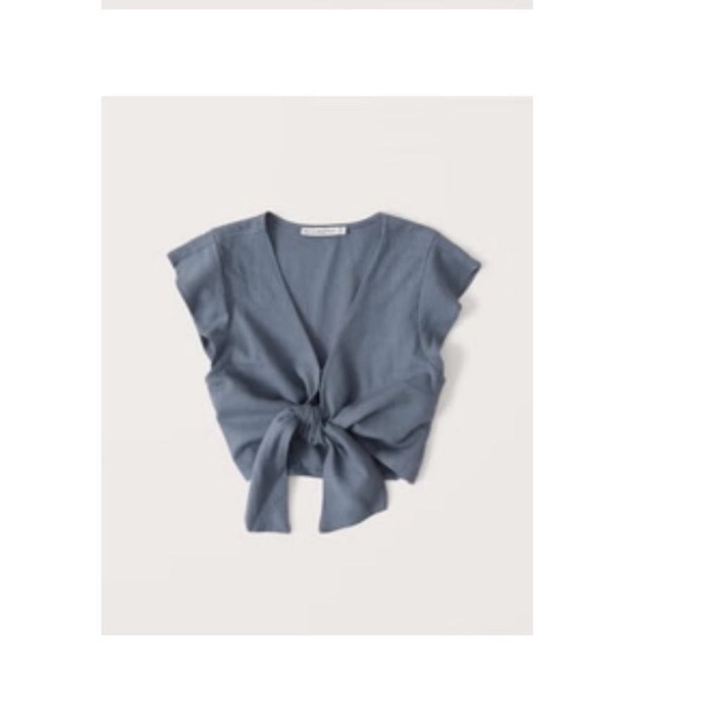 Abercrombie & Fitch blue Cap Sleeve Tie Front linen Blouse